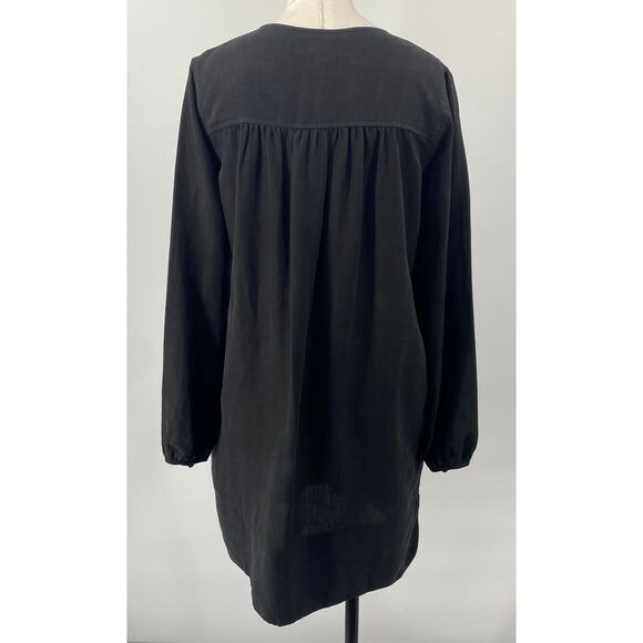 Aritzia Wilfred Linen Blend Tunic Long Sleeve Button V Neck Mini Dress Black XS - Picture 5 of 9
